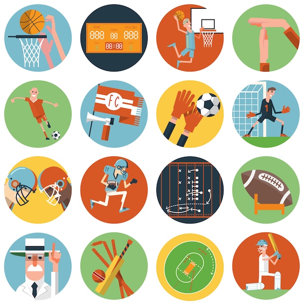 Vector team sport icons set flat