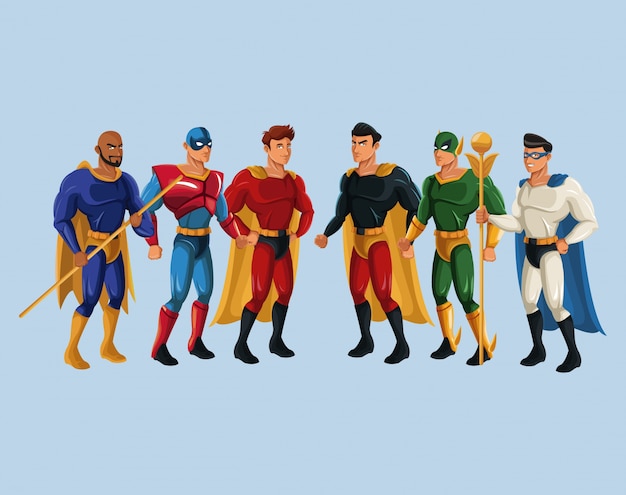 Vector team superhero strong male group power