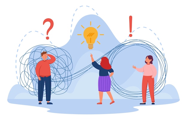 Team van zakelijke stripfiguren die samen een probleem oplossen. Metafoor voor mensen die oplossing of idee platte vectorillustratie vinden. Strategie, uitdaging, management, leiderschap, teamwork concept