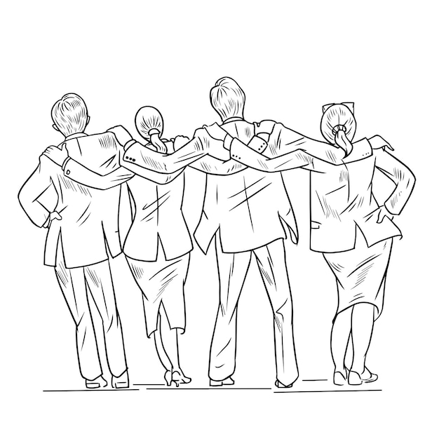 Team vector outline sketch