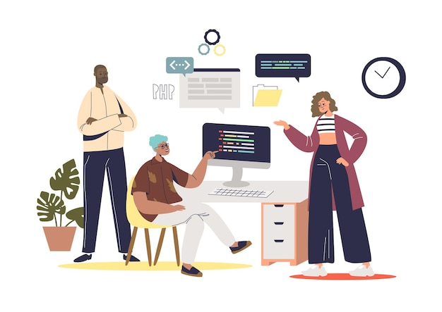 team of web developers and programmers working together on project