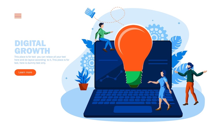 Vector team with digital software growth idea vector illustration concept