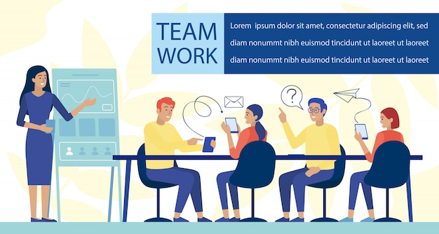 Team work and application development flat banner