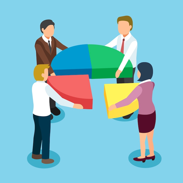 Vector team work concept in 3d isometric flat design