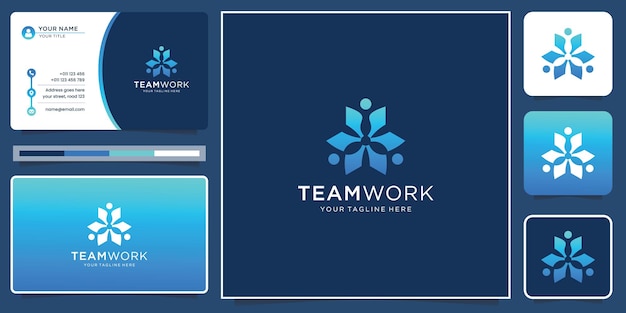 Team work logo design template with modern gradient color and business card inspiration