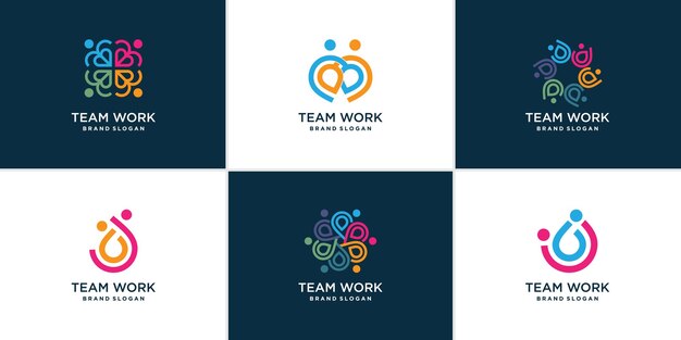 Team work logo set premium vector