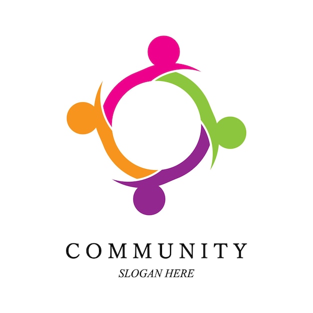 Modello del logo del lavoro di squadra concetto di comunità amicizia unità illustrazione vettoriale