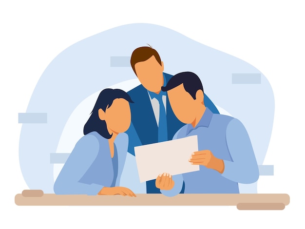 team work vector illustration man and women with flat design character business theme hold paper