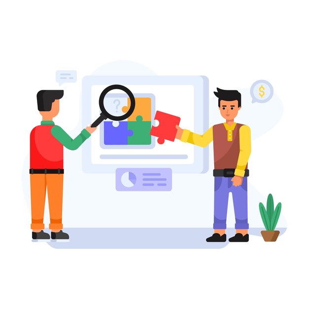 Vector team working on financial solution flat character illustration