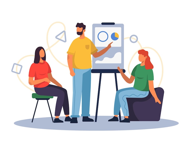Vector team working together in office on project