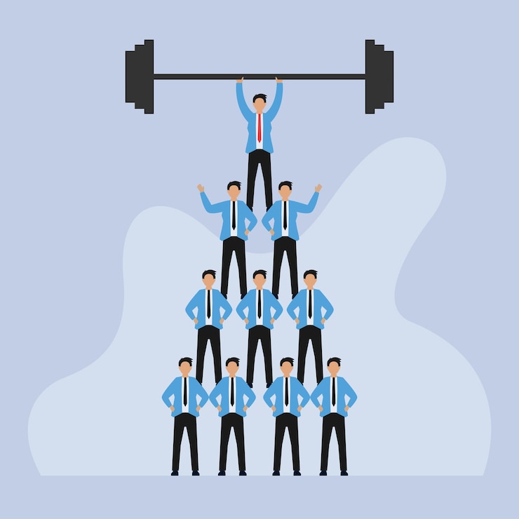 Vector team working together to win business success helping to reach goal as teamwork power with partners 2d flat vector illustration