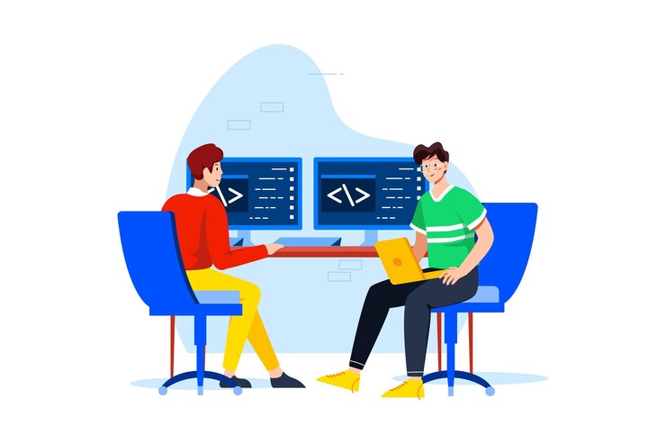 Vector team writes code programming for app or website