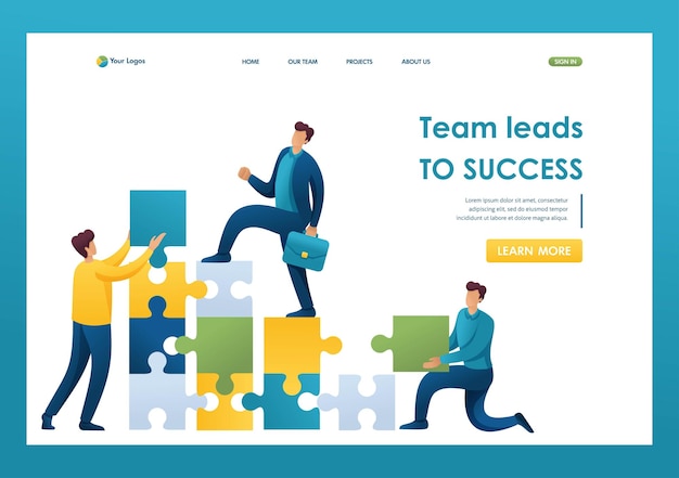 Team of Young entrepreneurs leads to success helping to build a ladder up Flat 2D character Landing page concepts and web design