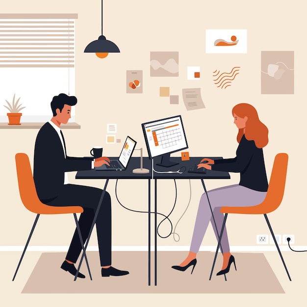 Teamwerk Office Productiviteit Illustratie Moderne werkruimteontwerp