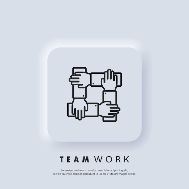 Teamwerk pictogram. gemeenschap, zakelijk partnerschap logo. gour handen bij elkaar houden voor pols. vector. neumorphic ui ux witte gebruikersinterface webknop. neumorfisme