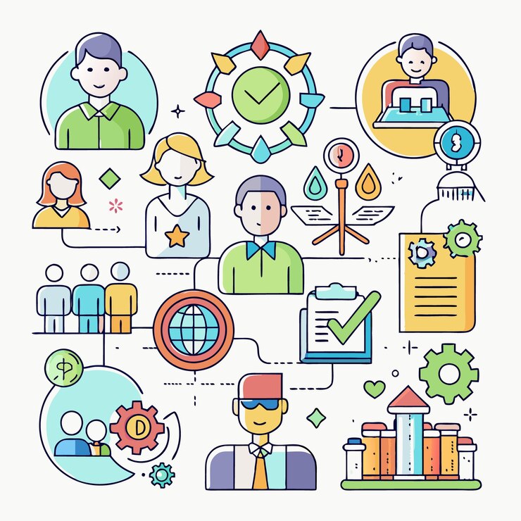 Vector teamwerk samenwerking en projectsucces het bereiken van doelen met effectieve communicatie en strategie