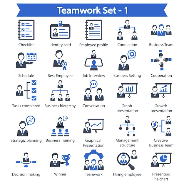 Teamwerk Set 1 Blauw Icon Set