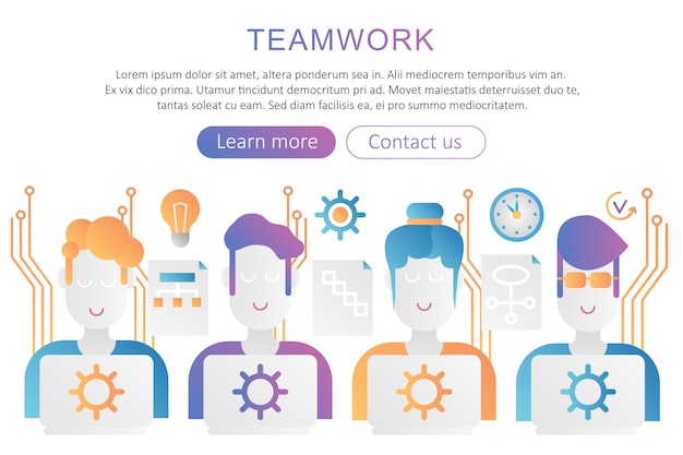 Teamwerk trendy platte kleurovergang poster concept illustratie voor web.