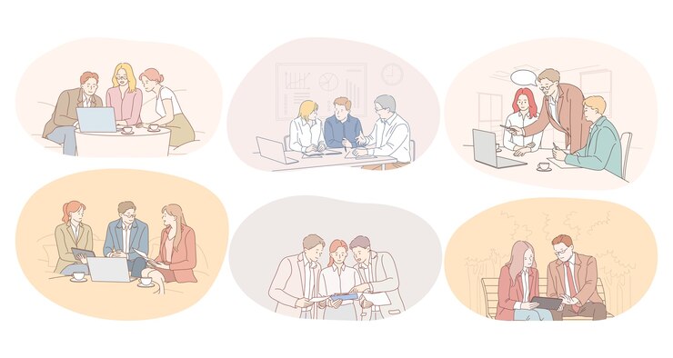 Vector 팀워크, 브레인 스토밍, 토론, 협력, 협상 개념.