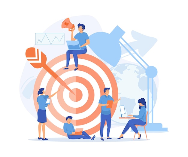 Vector teamwork to build organizational success by setting the right marketing target flat vector modern illustration