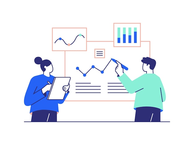 Vector teamwork business analysis and data analytic illustration