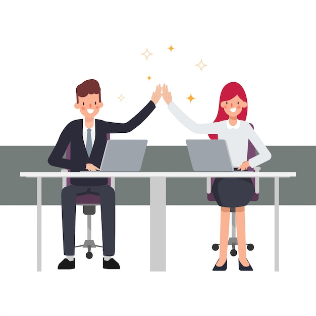 teamwork business people colleague co working successful business job. businessman and businesswoman enjoying.