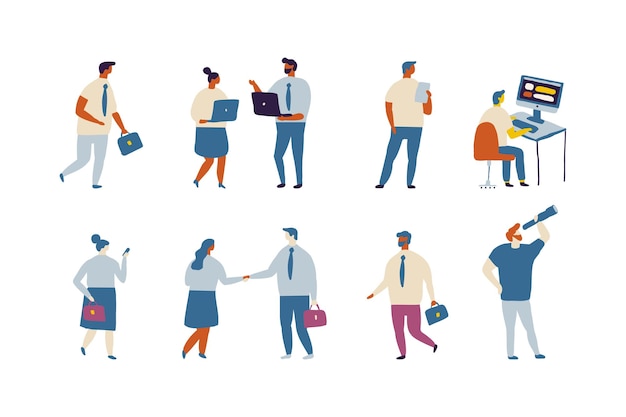 Teamwork business people flat vector collection