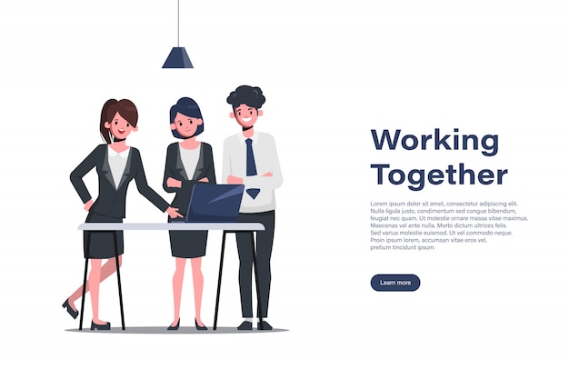 オフィスキャラクターのビジネス人々のチームワーク。ブレーンストーミングのビジネス人々について議論します。
