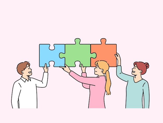 チームワーク ビジネスマンがパズルを組み合わせて 共同で問題を解決し 会社の利益を増やす