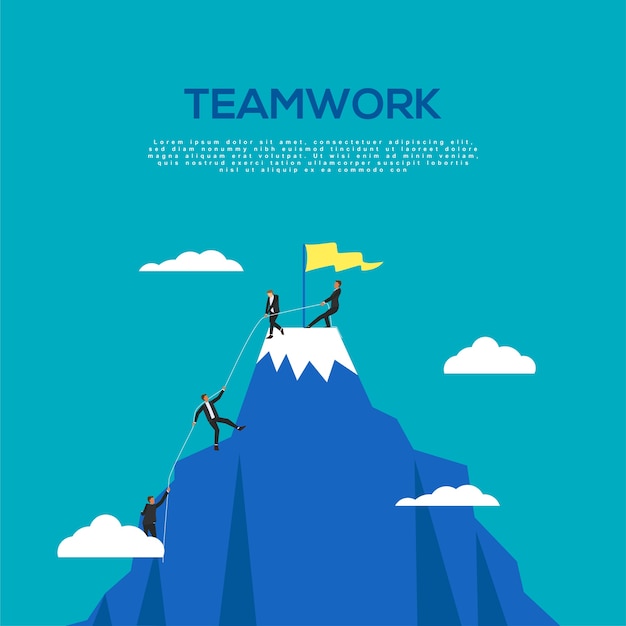 Vector teamwork of businessman reaching the top concept