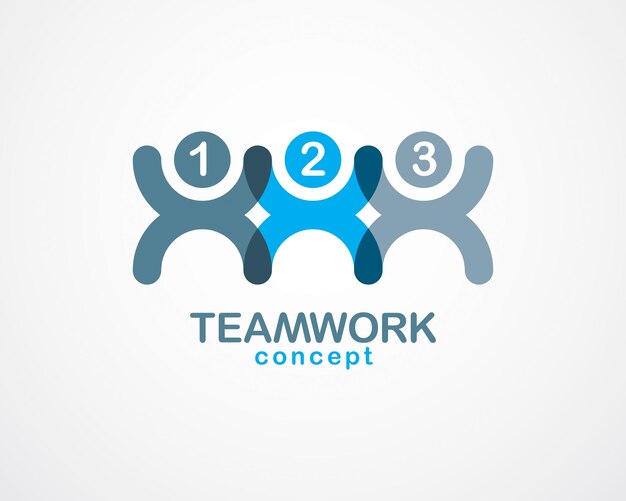 Teamwork businessman unity and cooperation concept created with simple geometric elements as a people crew. vector icon or logo. friendship dream team, united crew blue design.