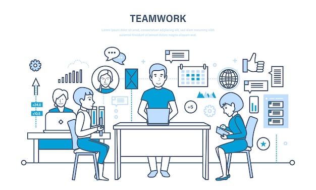 Teamwork communication exchange of important information dialogues discussions workflow space