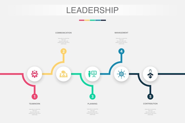 팀워크 커뮤니케이션 계획 관리 기여 아이콘 인포그래픽 디자인 템플릿 크리에이티브 컨셉(5단계 포함)