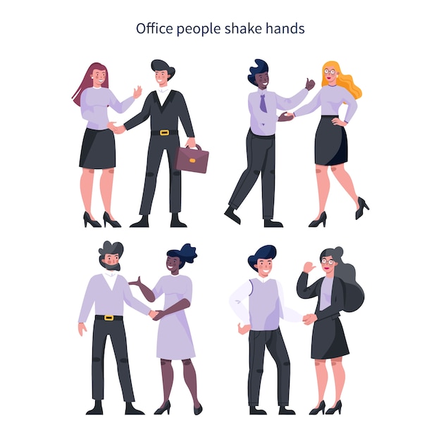 Вектор Концепция совместной работы. деловые люди, пожимая руки. идея бизнесменов, работающих вместе и идущих к успеху. партнерство и сотрудничество. абстрактный