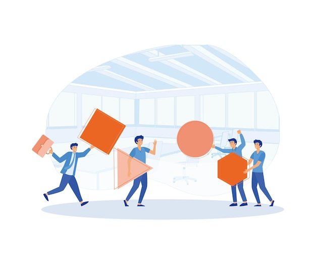 Vector teamwork concept coworking and problem solving concept businessmen and businesswomen communication flat vector modern illustration