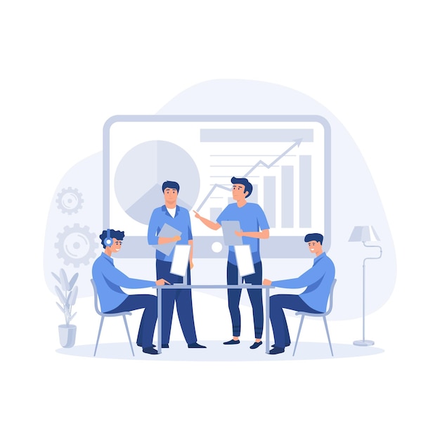 Teamwork concept Group of business people having a meeting flat vector modern illustration