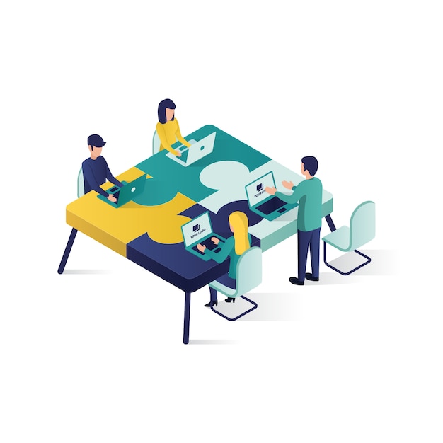 teamwork concept isometric illustration . cooperation partnership concept illustration in isometric style.
