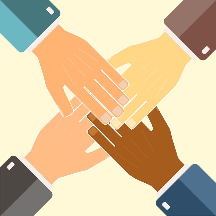 Vector teamwork concept join hands support together international partnership vector illustration