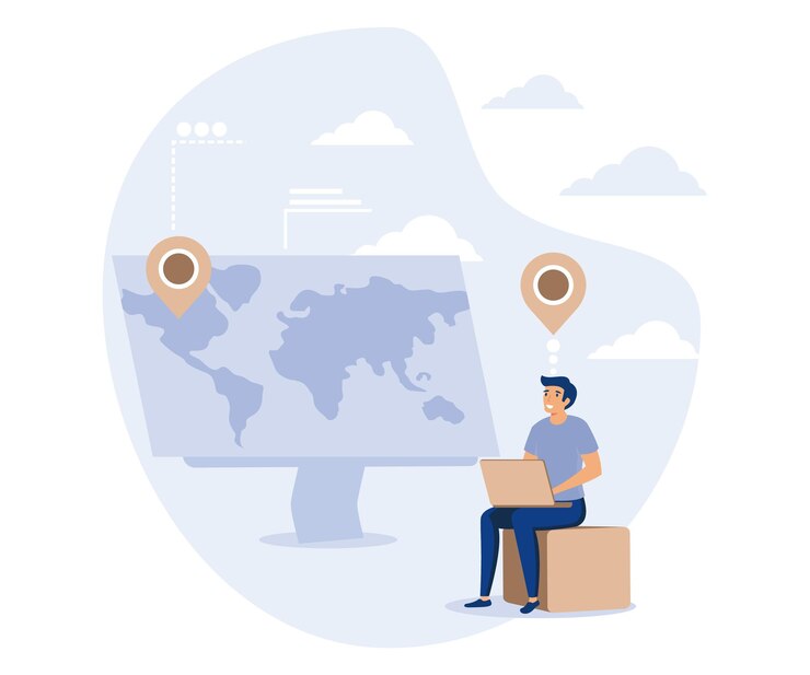 Vector teamwork concept remote worker online job distance team flat vector modern illustration