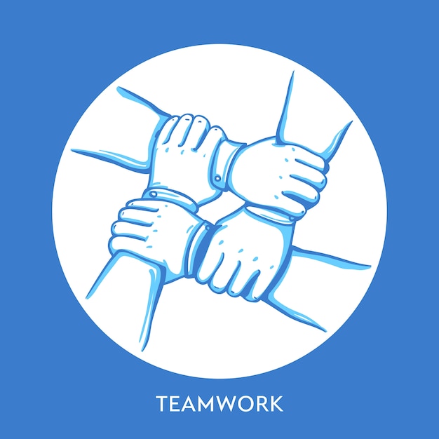 Вектор Концепция совместной работы. стек деловых рук. сотрудничество работа в команде, группа, партнерство, построение команды.