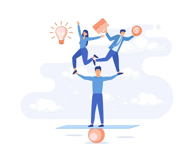 Teamwork and corporate leisure and yoga courses good balance between idea time and work flat vector modern illustration