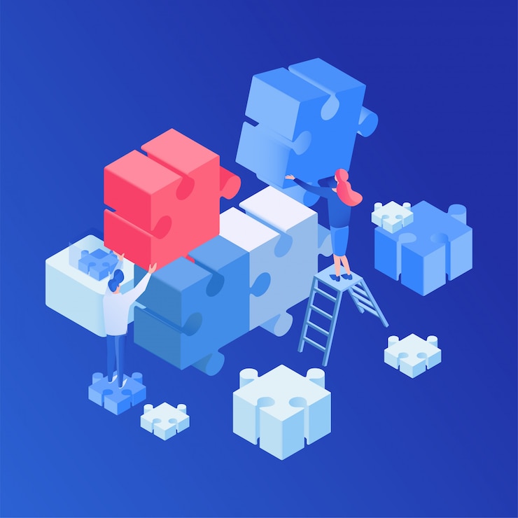 Vector teamwork, creative process isometric 