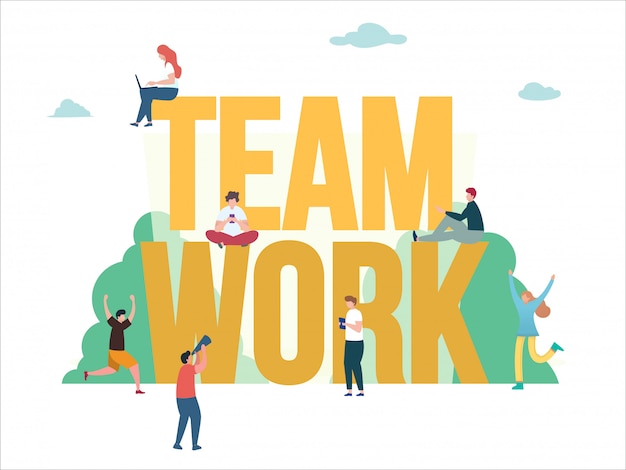 Teamwork design concept illustration, people work together and reach the succes