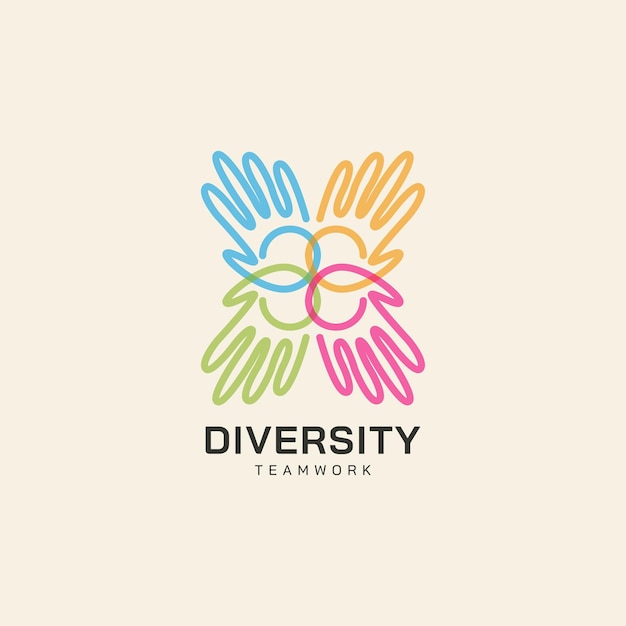 Teamwork diversiteit vector pictogram illustratie met hand concept logo design