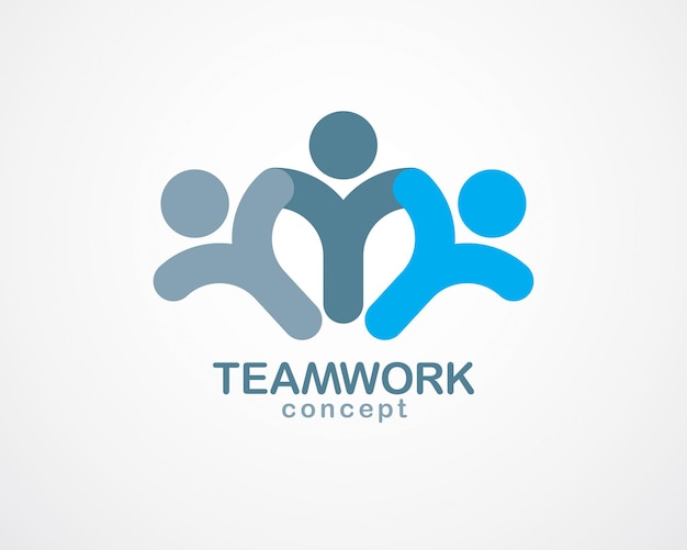 Teamwork en vriendschapsconcept gemaakt met eenvoudige geometrische elementen als een mensenploeg. vectorpictogram of logo. eenheid en samenwerkingsidee, droomteam van zakenmensen blauw ontwerp.