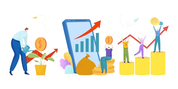 Teamwork financiën investering gloeilamp bedrijfsidee online mobiel bankieren assistent-applicatie