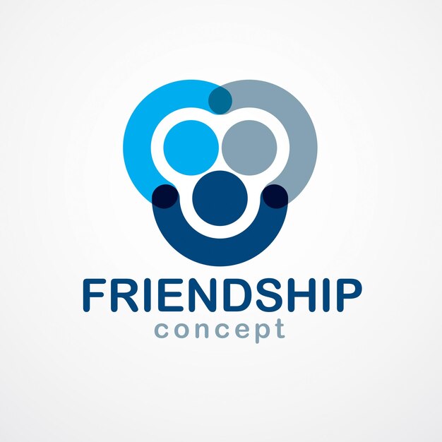 Концепция совместной работы и дружбы, созданная с помощью простых геометрических элементов, как команда людей. Векторный icon или логотип. Идея единства и сотрудничества, команда мечты деловых людей синий дизайн.