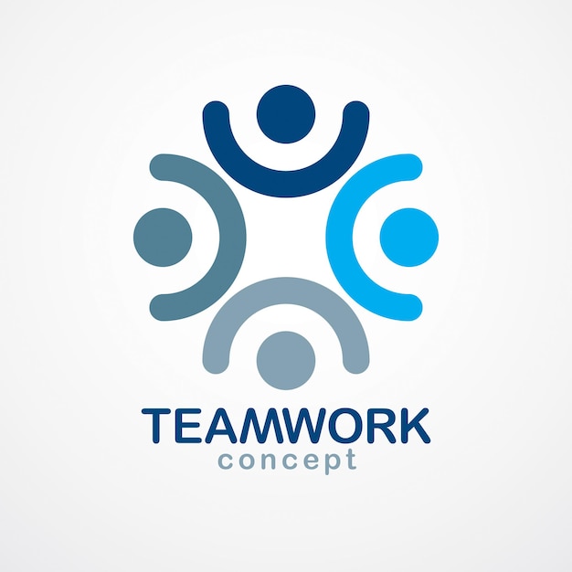 Vector teamwork and friendship concept created with simple geometric elements as a people crew. vector icon or logo. unity and collaboration idea, dream team of business people blue design.