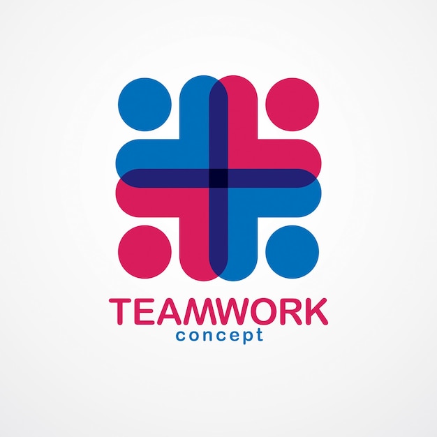 Vector teamwork and friendship concept created with simple geometric elements as a people crew. vector icon or logo. unity and collaboration idea, dream team of business people colorful design.