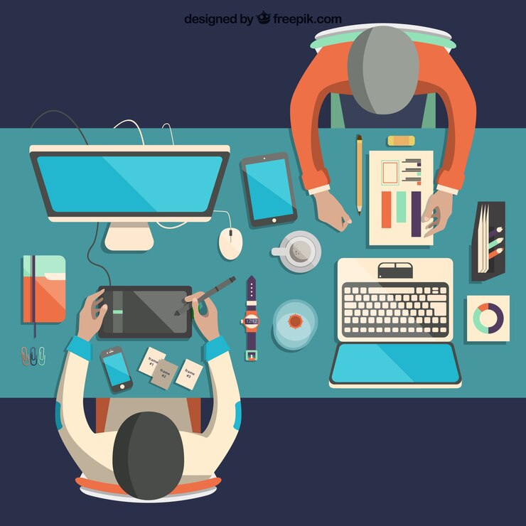 Vector teamwork of graphic designers